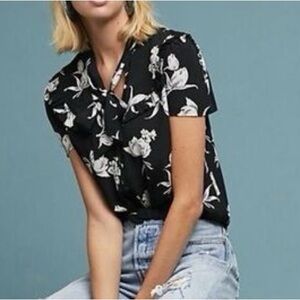 Anthropologie Black and White Floral Blouse